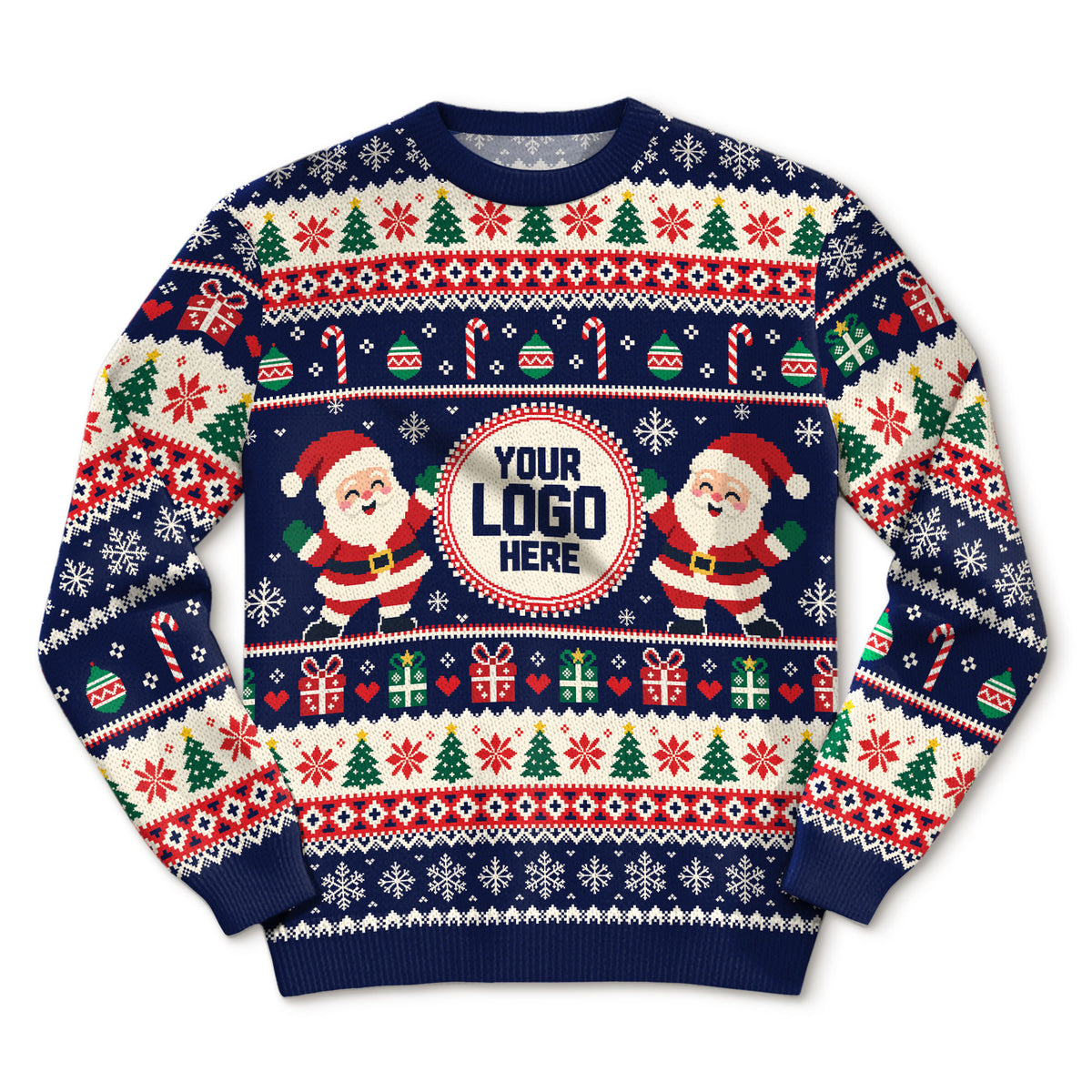 Custom Logo Ugly Christmas Sweater Santa Claus Christmas Tree Holiday Jumper
