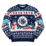 Custom Logo Ugly Sweater Snowman Winter Village Patterned Xmas Party Pullover
