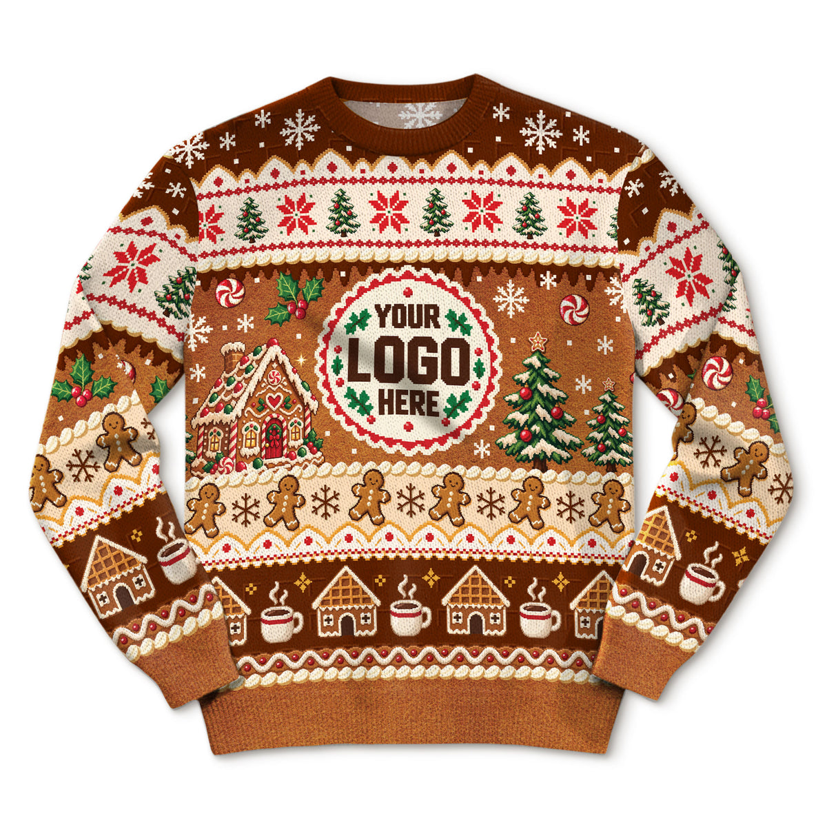 Custom Logo Ugly Christmas Sweater Gingerbread House Man Patterned Holiday Jumper