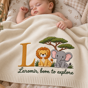 Personalized Embroidered Baby Blanket Custom Initial Lion Elephant Knit Nursery Gift