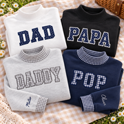Custom Name Family Applique Embroid Gingham Polka Dot Collar Mockneck Sweatshirt