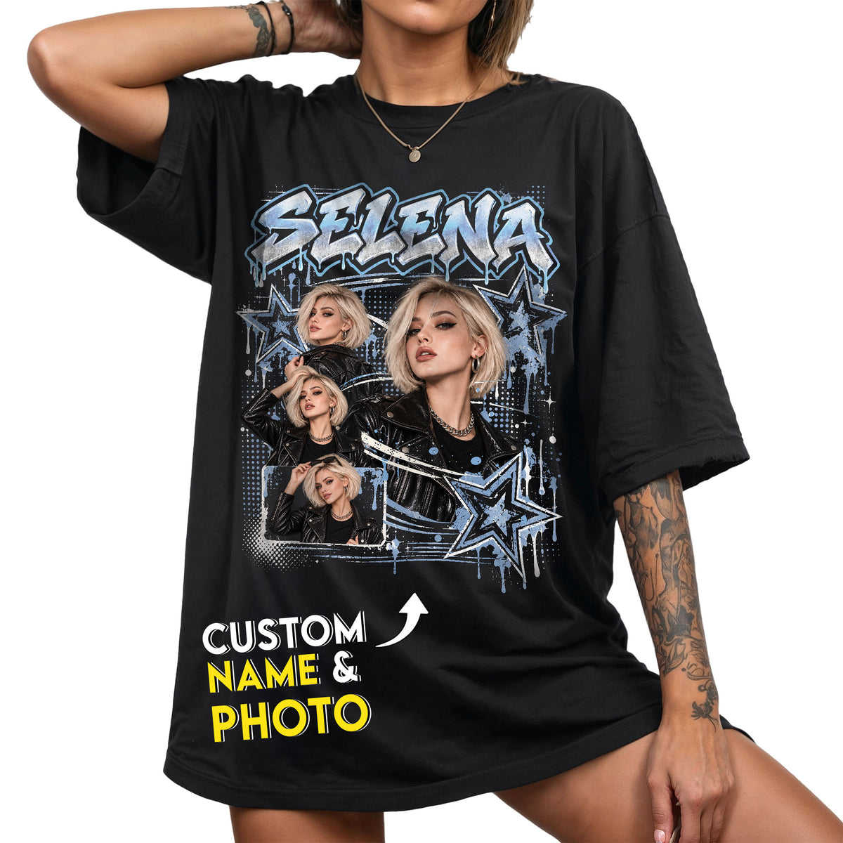 Custom Y2K Bootleg Photo Collage T Shirt Vintage Stars Graffiti Graphic Streetwear Tee Top