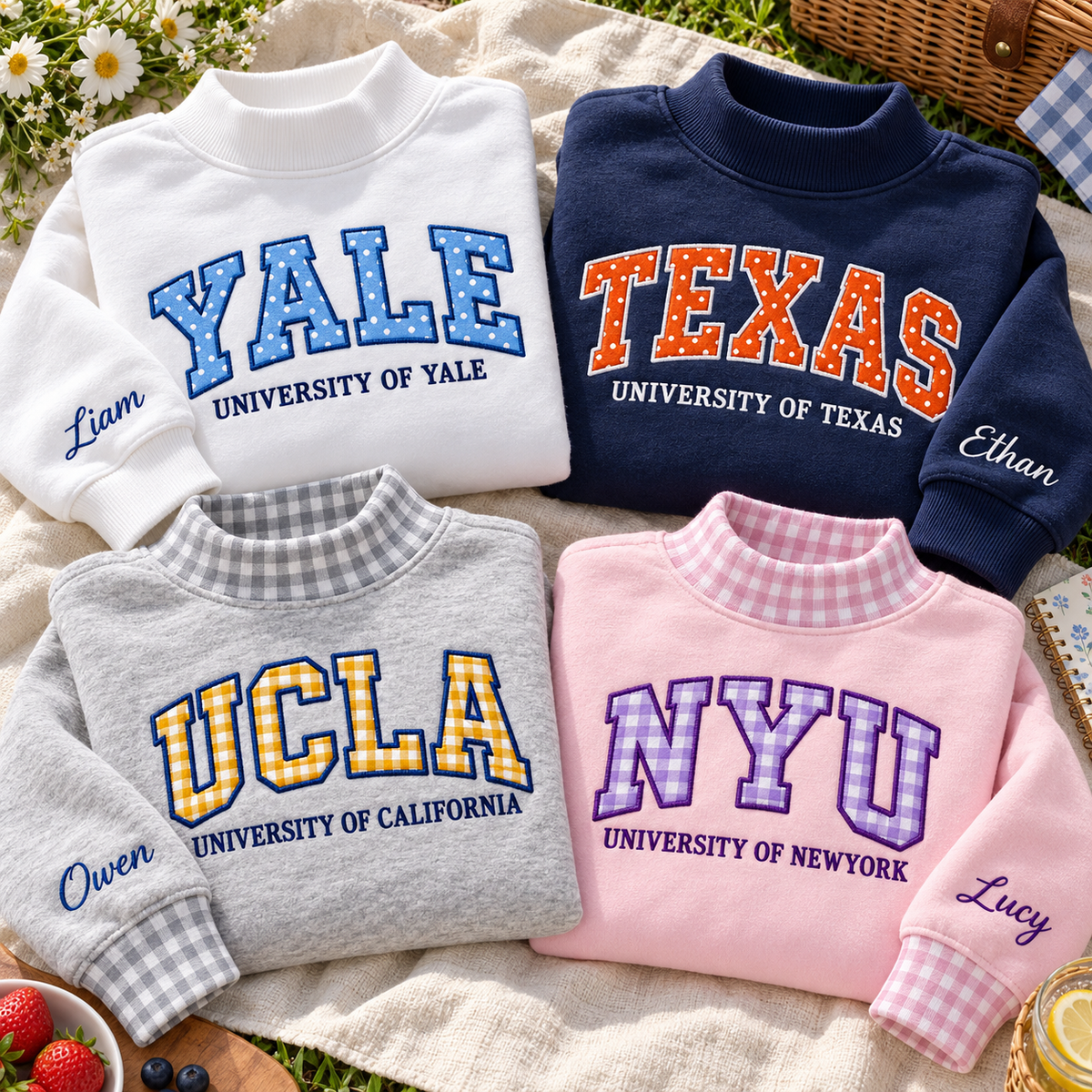 Custom University Mockneck Sweatshirt Personalised Embroidered Name School College Shirt