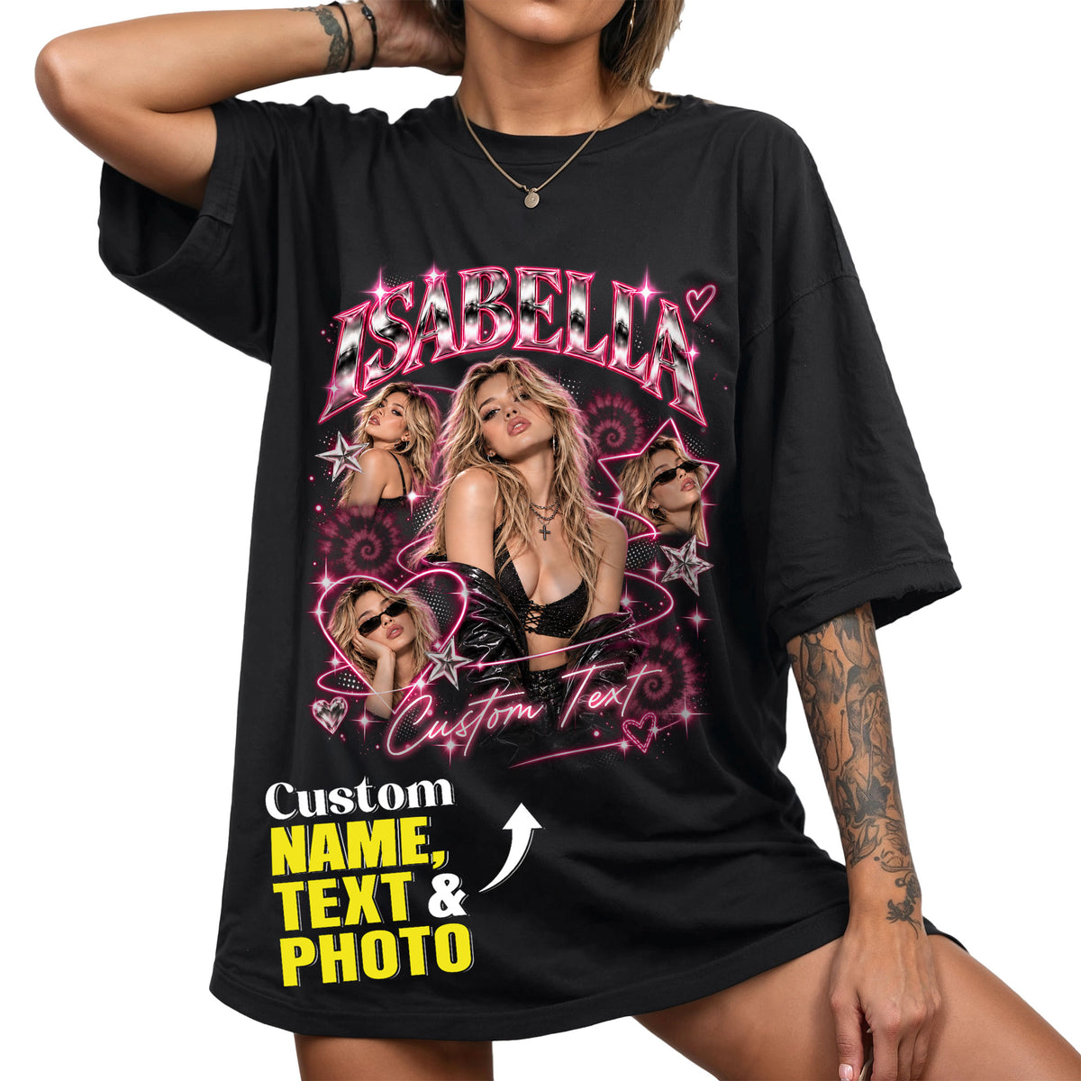 Custom Vintage Bootleg T Shirt Personalized Pink Y2K Rap Tee Custom Photo Retro Shirt