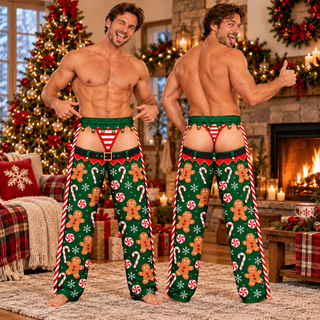 Custom Christmas Gingerbread Man Candy Cane Elf Thong Men Pajama Pants Sleepwear