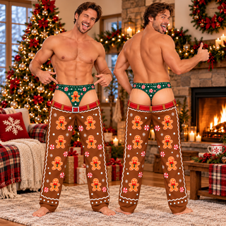 Custom Christmas Gingerbread Cookie Belt Thong Men Pajama Pants Sleepwear Bottoms