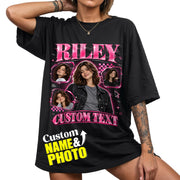Custom Photo T-Shirt Y2K Neon Grid Aesthetic Tee Personalized Picture Name Clothing