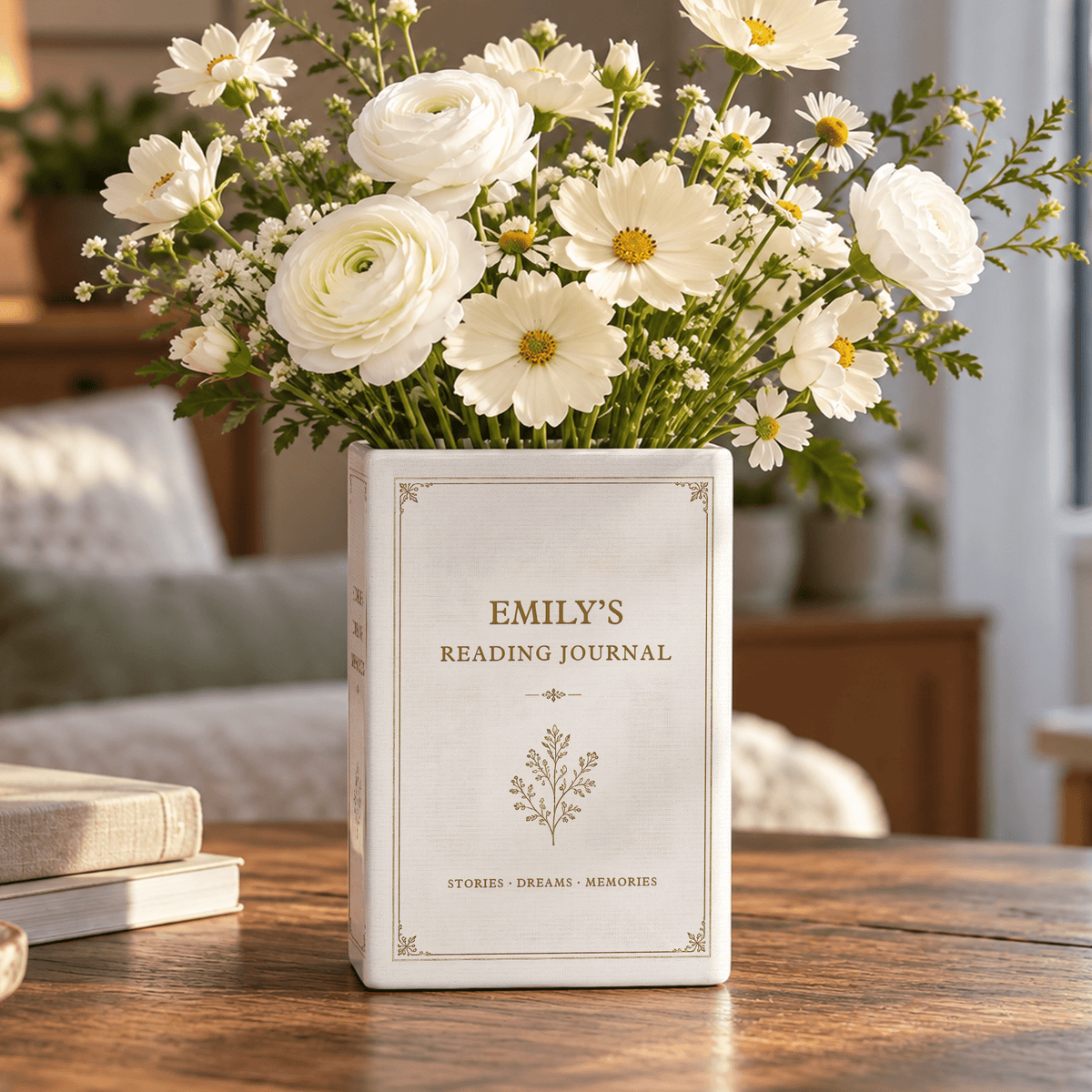Custom Book Vase Reading Journal Botanical Floral Acrylic Flower Holder Centerpiece