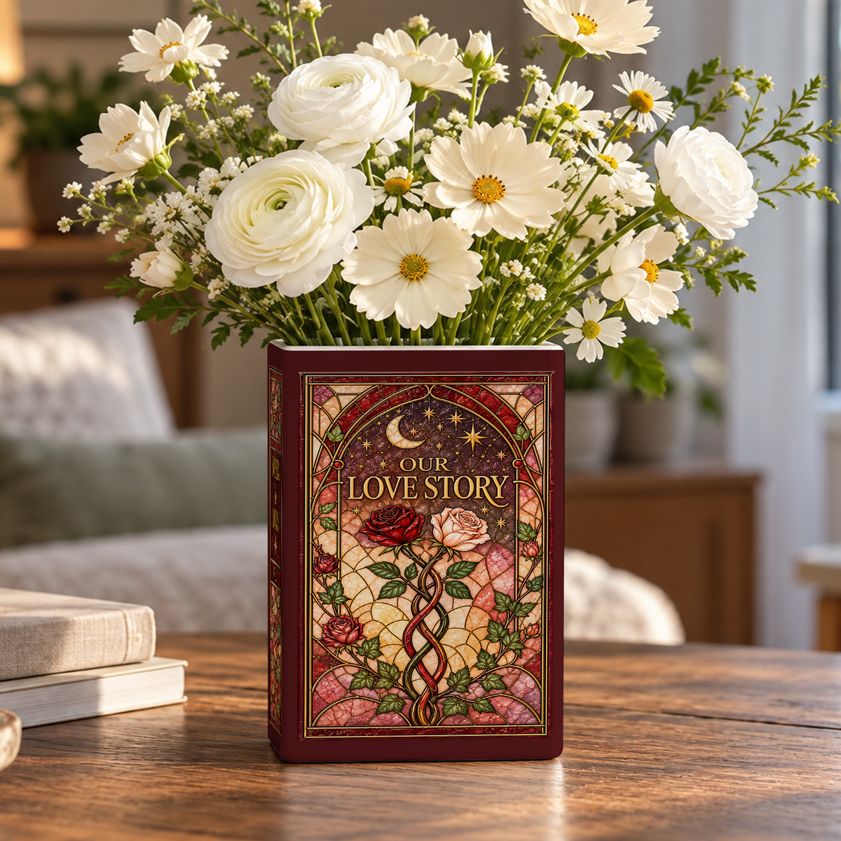 Custom Wedding Book Vase Stained Glass Roses Ceramic Flower Tabletop Floral Planter Pot
