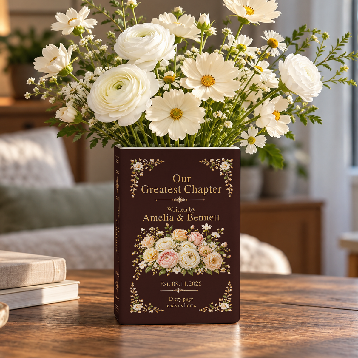 Custom Wedding Book Vase Floral Bouquet Ceramic Flower Tabletop Arrangement Holder