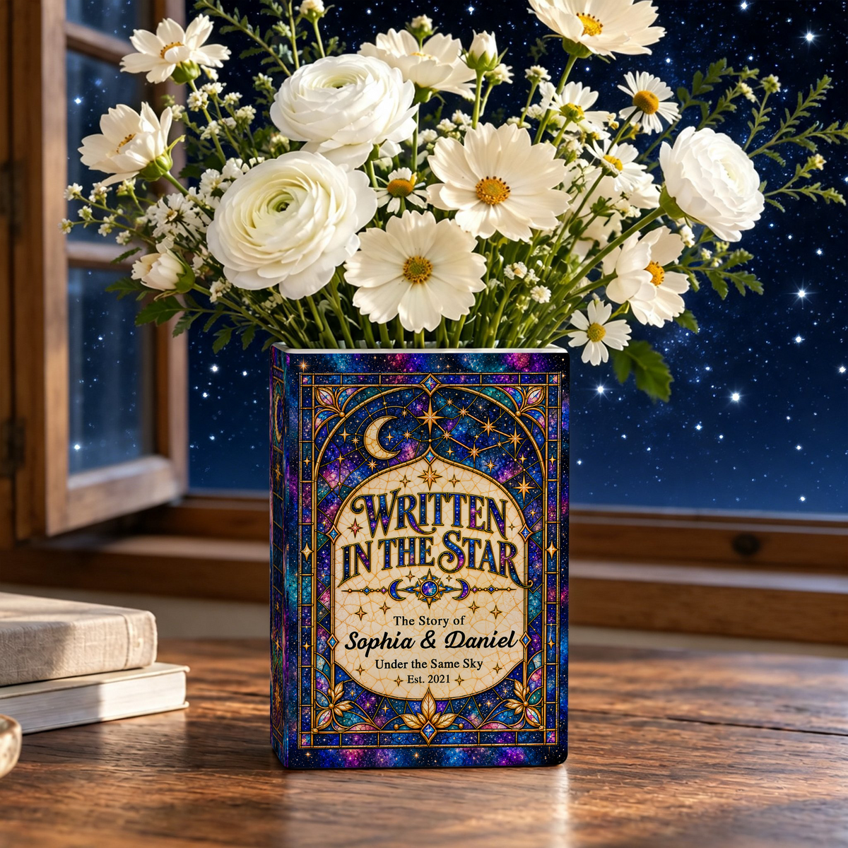 Custom Wedding Book Vase Celestial Galaxy Starry Sky Ceramic Flower Tabletop Holder