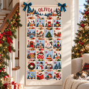 Custom Name Embroid Christmas Advent Calendar Country Village Wall Hanging Pocket