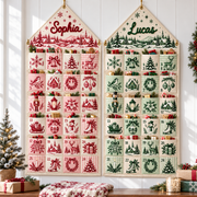 Custom Name Embroid Christmas Advent Calendar Toile De Jouy Vintage Wall Hanging Pocket