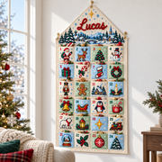 Custom Name Embroid Christmas Advent Calendar Pixel Art Santa Wall Hanging Pocket