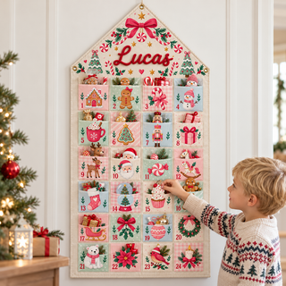 Custom Name Embroid Christmas Advent Calendar Gingerbread Santa Wall Hanging Pocket