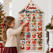 Custom Name Embroid Christmas Advent Calendar Gingerbread Snowman Wall Hanging Pocket