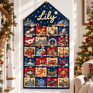 Custom Name Blue Embroid Christmas Advent Calendar Dragon Fantasy Wall Hanging Pocket