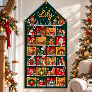Custom Name Green Embroid Christmas Advent Calendar Elf Santa Wall Hanging Pocket