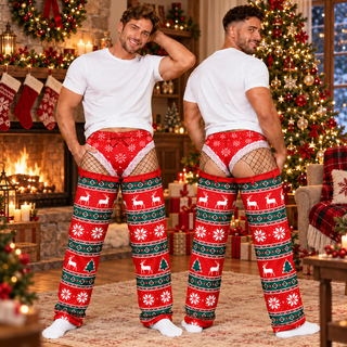 Custom Christmas Reindeer Snowflake Funny Pajamas Open Back Chaps Loungewear Pants