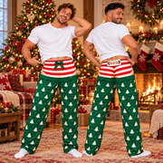 Custom Christmas Tree Striped Ribbon Bow Ho Ho Ho Men Pajama Pants Sleepwear Bottoms