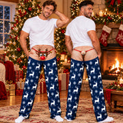 Custom Christmas Reindeer Snowflake Nose Tail Thong Men Pajama Pants Sleepwear Bottoms