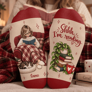Cat Reader Custom Book Socks, Socks for Women and Men with Soft Comfort, Book Lovers Gifts and Christmas Gifts for Cozy Reading Time, Pallyprints Co.