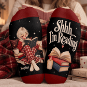 Custom Book Socks with Girl Reader Art, Socks for Women and Men with Style, Christmas Gifts and Book Lovers Gifts for Reading Time, Pallyprints Co.