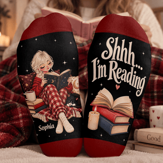 Custom Book Socks with Girl Reader Art, Socks for Women and Men with Style, Christmas Gifts and Book Lovers Gifts for Reading Time, Pallyprints Co.