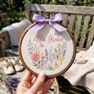 Personalized Baby Name Wildflowers Butterflies Embroidery Hoop Art Nursery Decor Keepsake