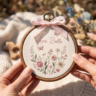 Personalized Blue Wildflowers Butterflies Embroidery Hoop Art Nursery Decor Keepsake