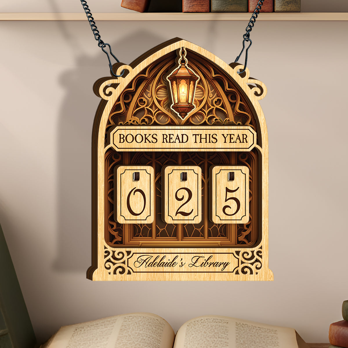 Custom Book Tracker Sign Personalized Gothic Arch Lantern Books Read This Year Decor