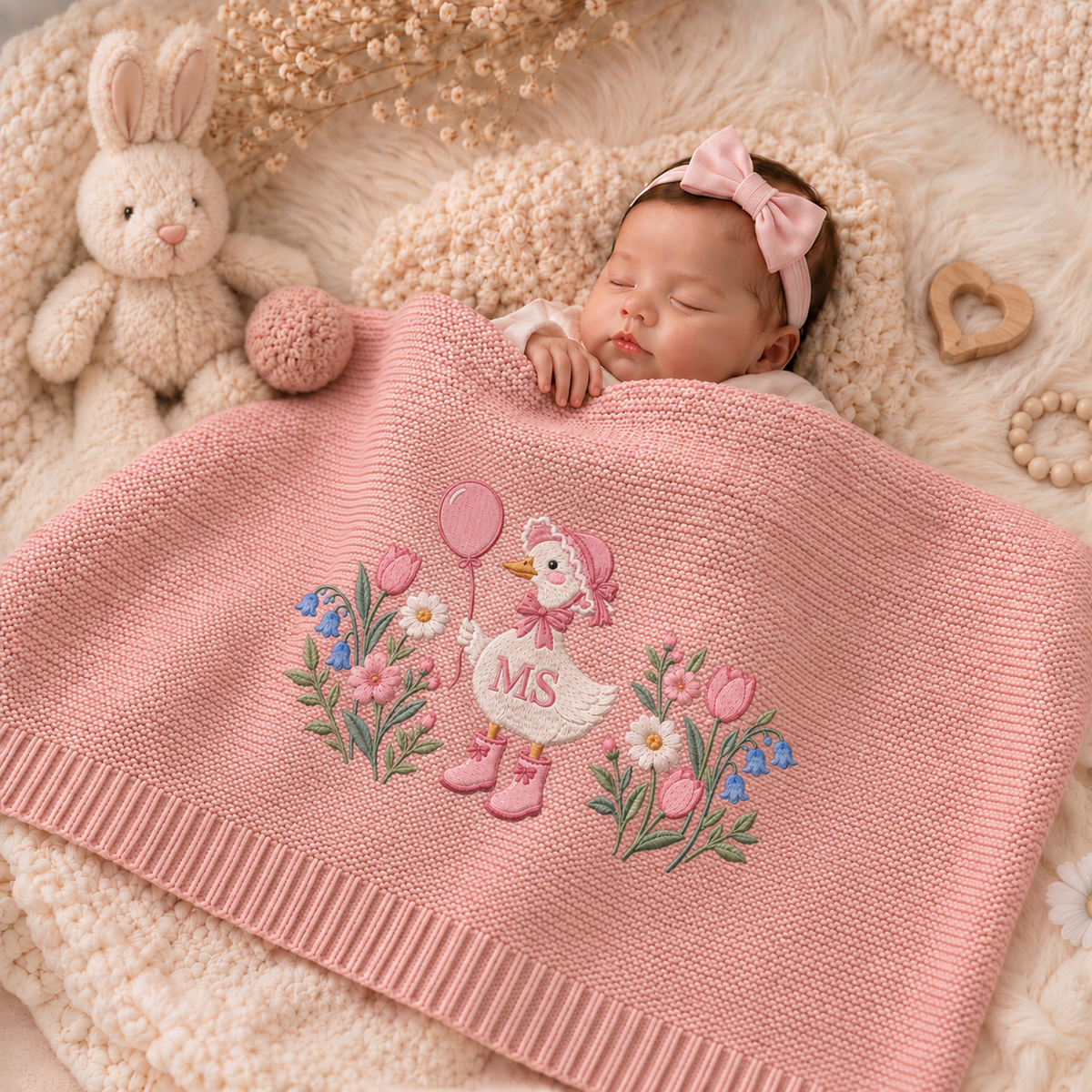 Custom Name Baby Knitted Blanket Goose Balloon Tulips Flowers Warm Infant Swaddle Throw