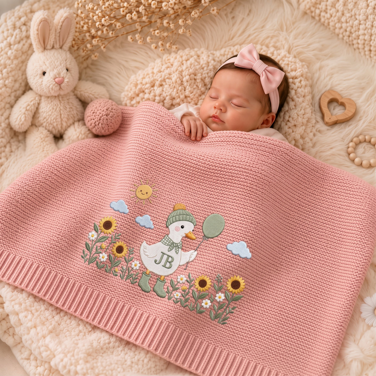 Custom Name Baby Knitted Blanket Duck Sunflowers Balloon Warm Infant Swaddle Sheet Throw